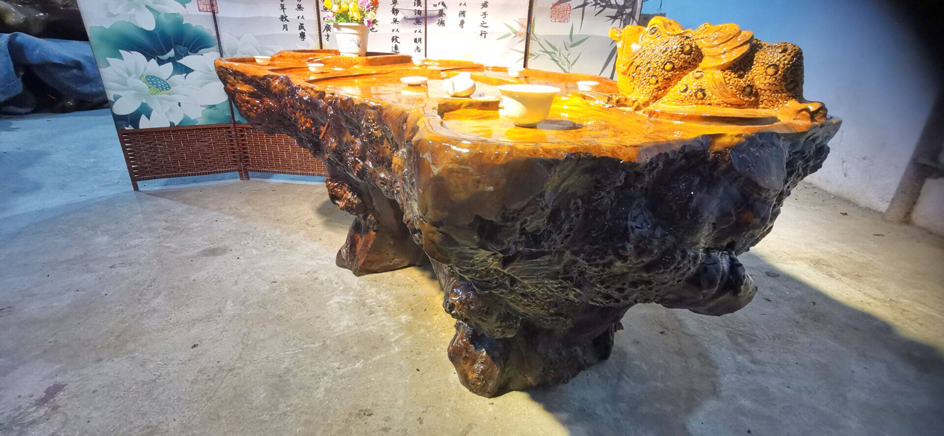 黄金实木原木茶几功夫茶功夫茶海树桩一体茶台根雕茶几