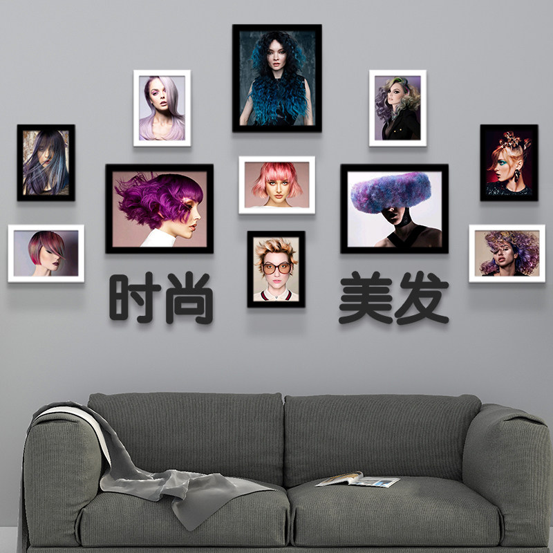 美发相框墙面装饰画挂画框墙发型图片理发店装饰现代装饰画