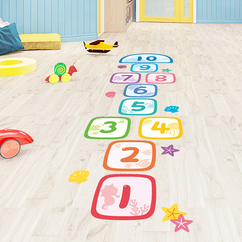 幼儿园卡通数字跳房子跳格子游戏儿童房地地面装饰墙贴