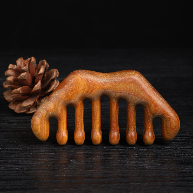 绿檀木梳天然头部经络梳通乳梳男女宽齿脱发梳子