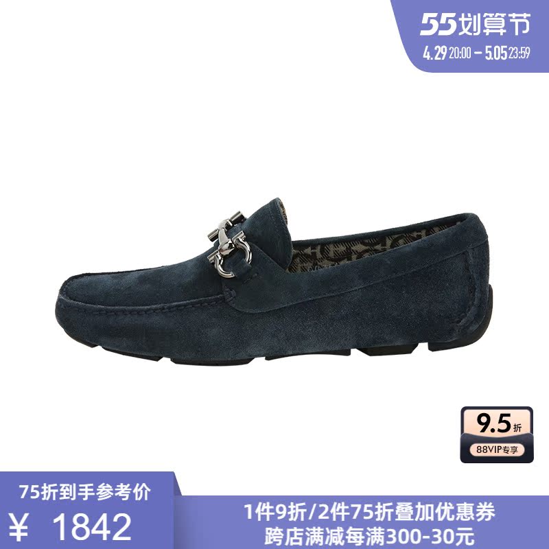 Salvatore Ferragamo/菲拉格慕 浅橄榄绿色GANCINI男士莫卡辛鞋