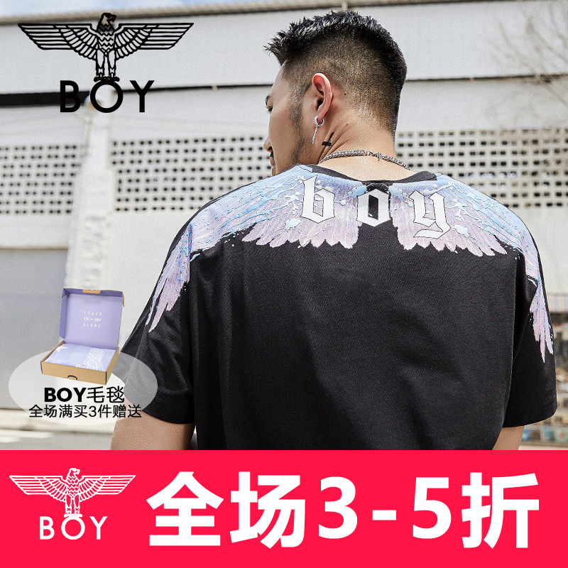 boylondon黑色短袖男羽毛翅膀印花2021情侣T恤T40502