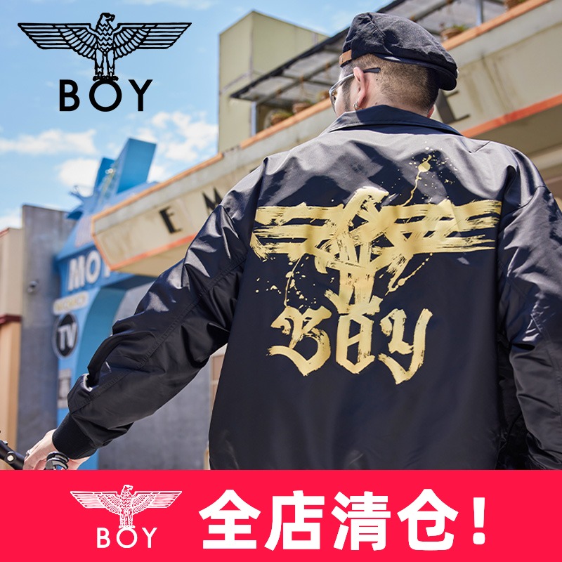 boylondon黑色外套男2021秋新款老鹰外套303002