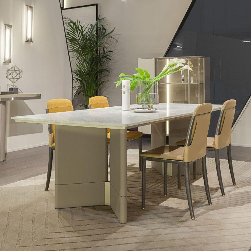 turri风格意大利现代简约轻奢进口岩板长方餐桌大理石不锈钢