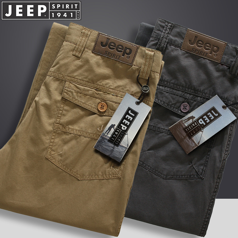 JEEP吉普男装旗艦休闲裤男春夏薄款直筒宽松运动全棉男士工装裤子