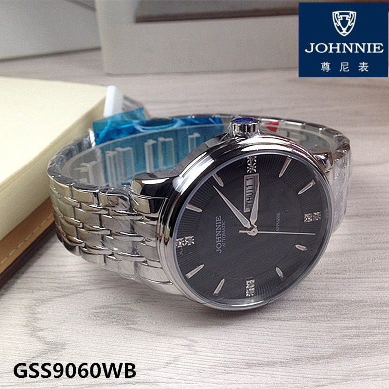 正品johnnie尊尼手表机械男表全自动双日日历gss9060ww国产腕表
