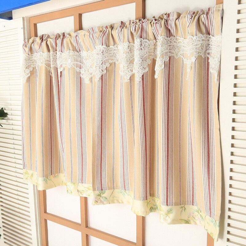 窗帘小窗棉麻短帘厨房打孔半帘卧室窗户半截成品窗帘