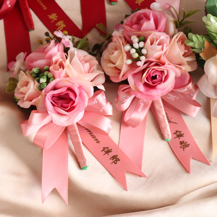 结婚胸花字条飘带名牌新娘新郎父亲母亲伴郎胸花