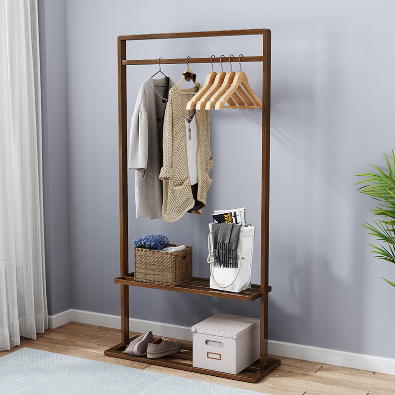 简约现代实木衣帽架胡桃色挂衣衣架落地卧室客厅衣帽架
