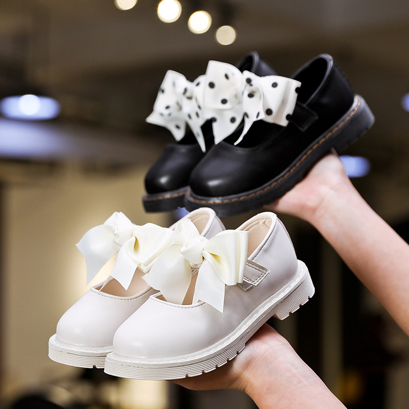 2022春秋女童蝴蝶结波点皮鞋韩版儿童圆头公主皮鞋