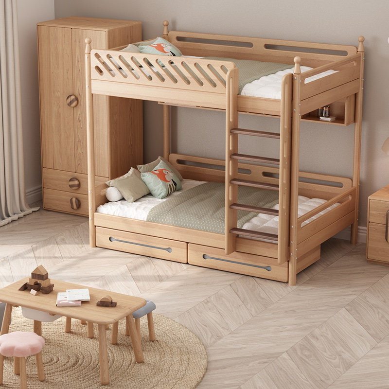 lamoon原木高低床上下床全实木儿童床多功能子母床双层床环保床