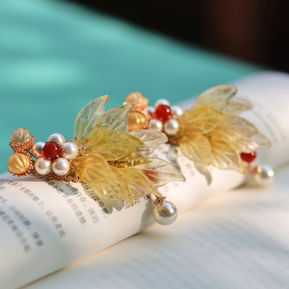 兰亭别院塘锦原创洒金琉璃金鱼发夹喜庆华丽发饰