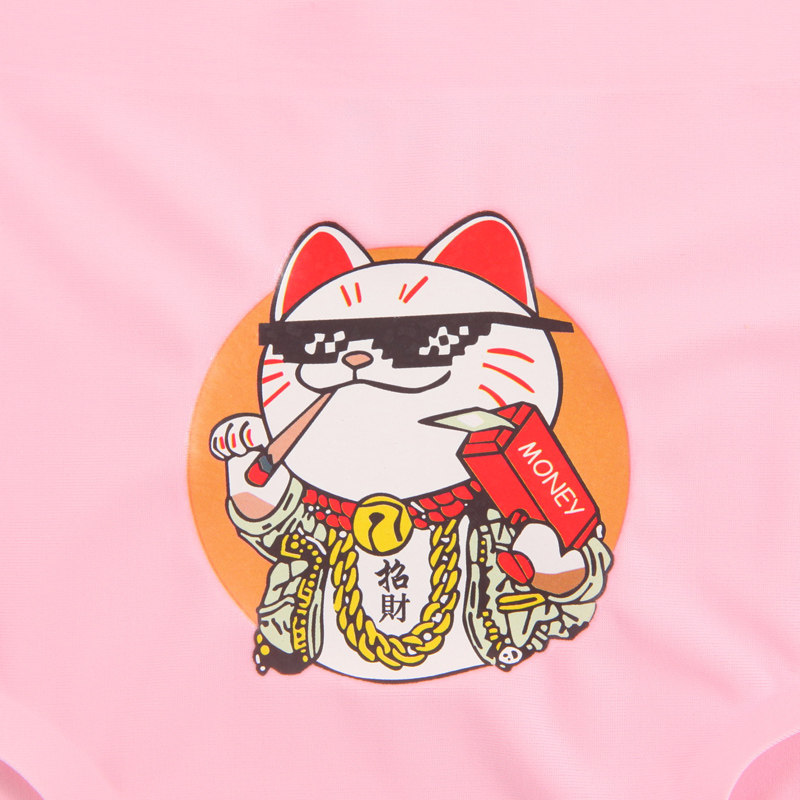 内裤探路猫情侣冰丝卡通发财趣味插画招财猫中腰男平角内裤