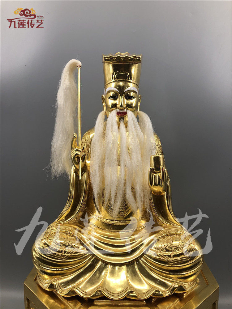 六壬木雕樟木60公分贴金锦雕手工传统淳风神像木雕