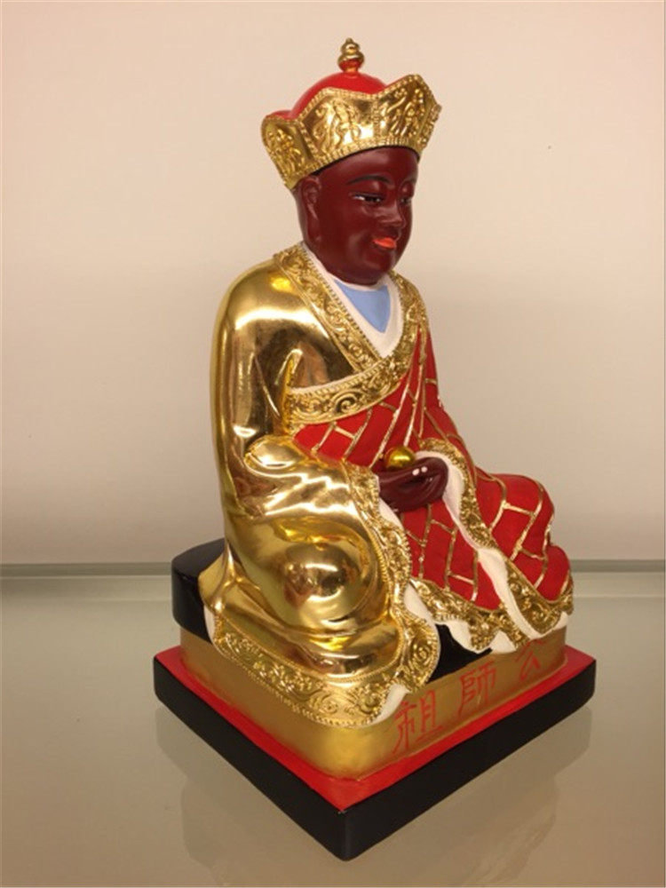 木雕祖师神像三平广济大师30cm樟木漆线九莲木雕