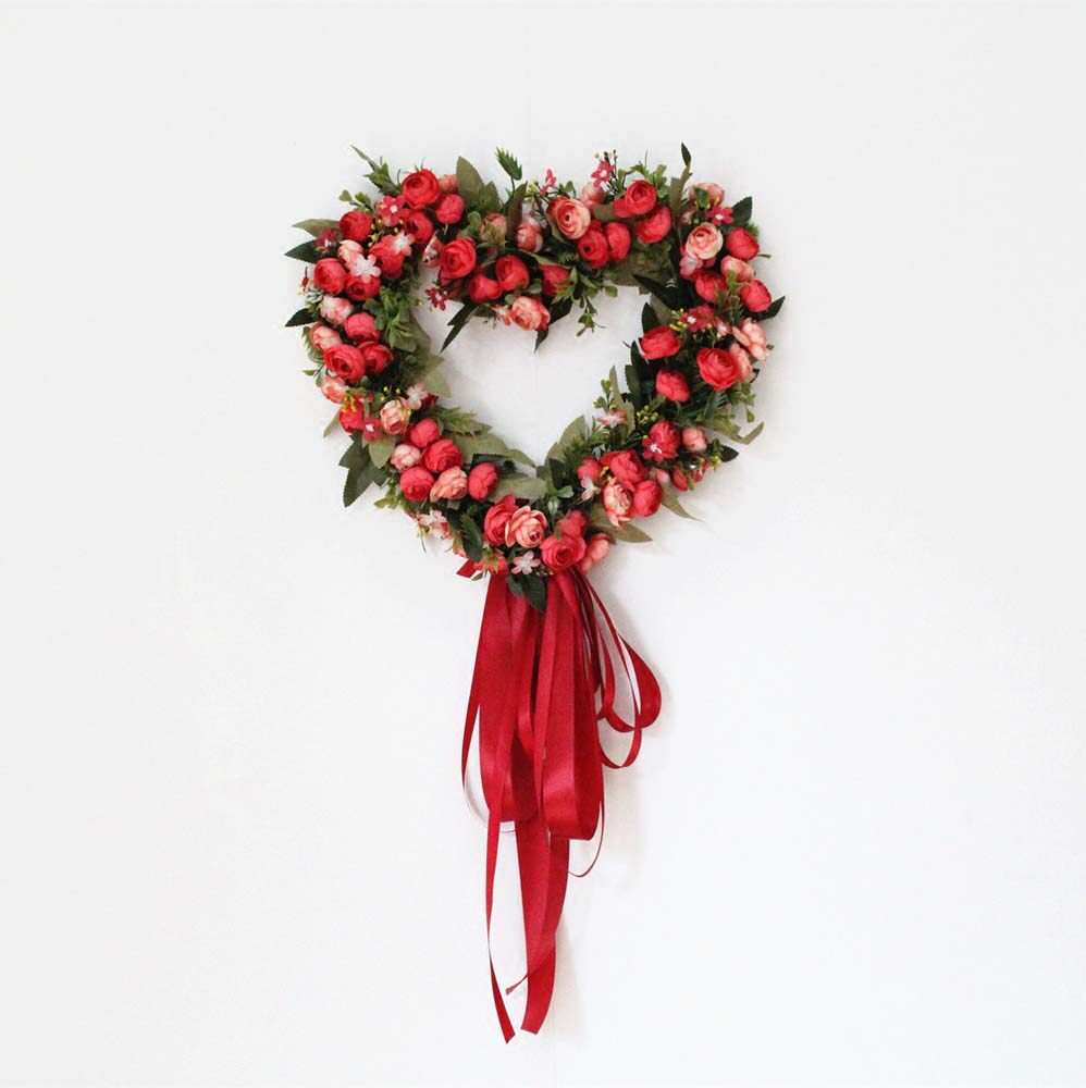 花环仿真玫瑰玫瑰花挂饰门饰门挂心心形爱心门楣仿真花