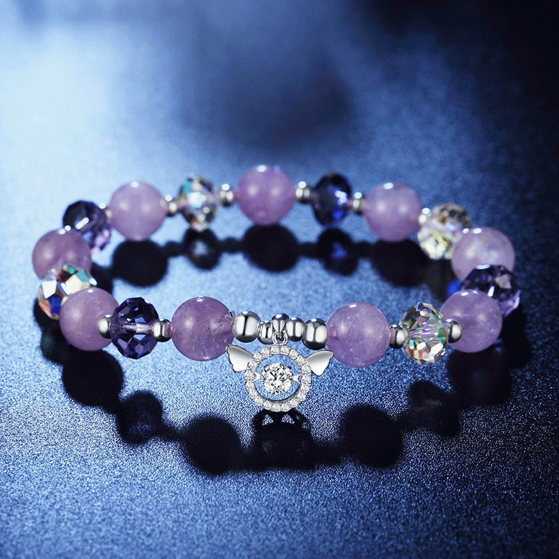 生日礼物s925纯银跃动之心紫水晶天使手链手串女简约韩版学生