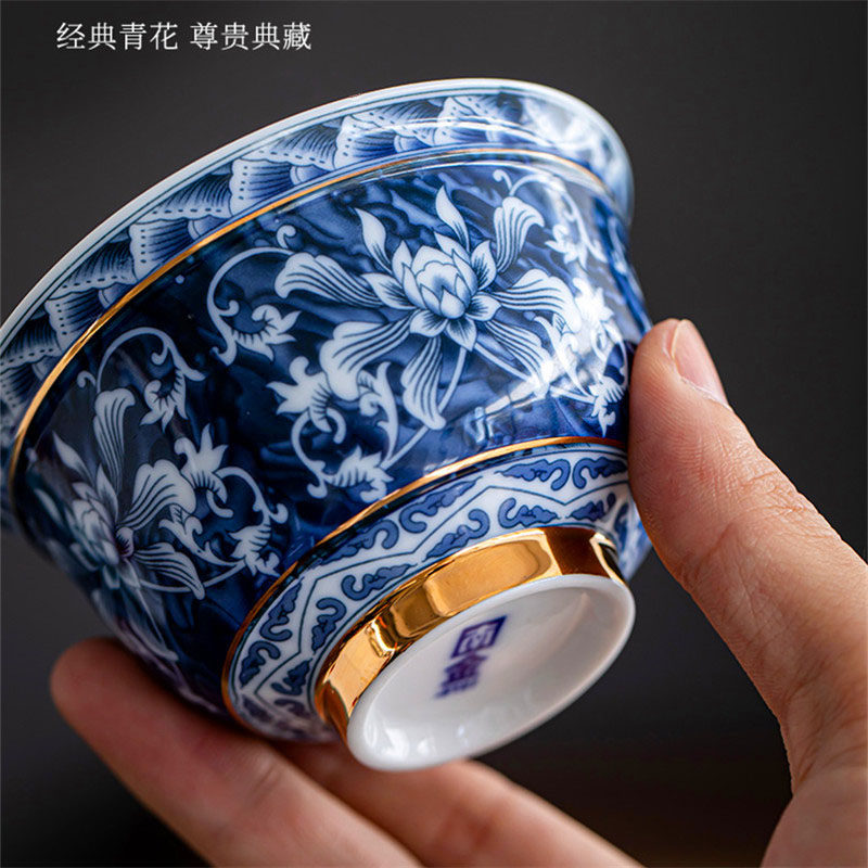 青花瓷小茶杯6只装青主人南金茶具套装个人品茗功夫茶具