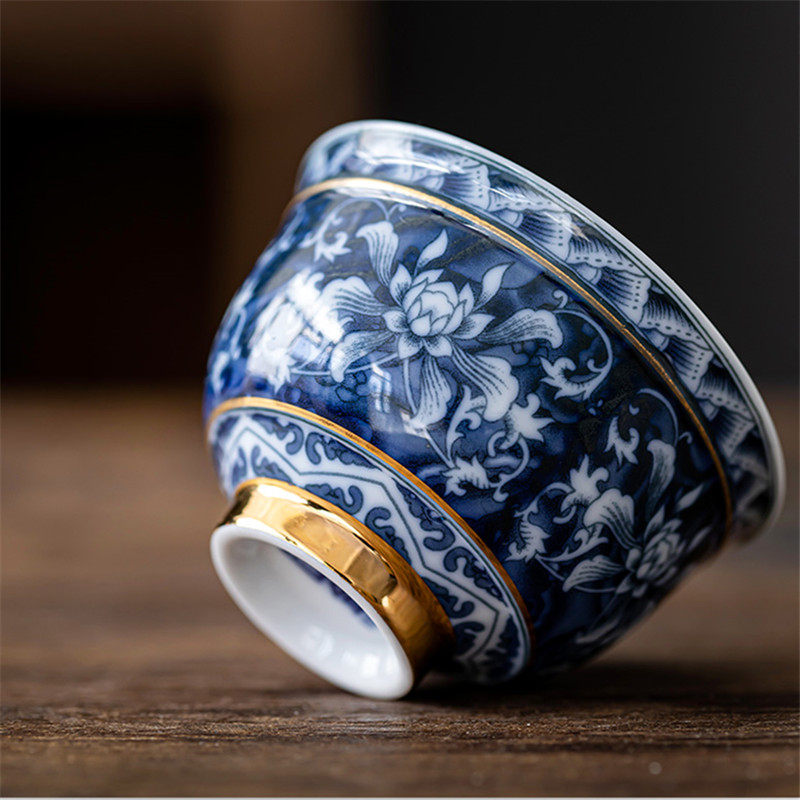 青花瓷小茶杯6只装青主人南金茶具套装个人品茗功夫茶具