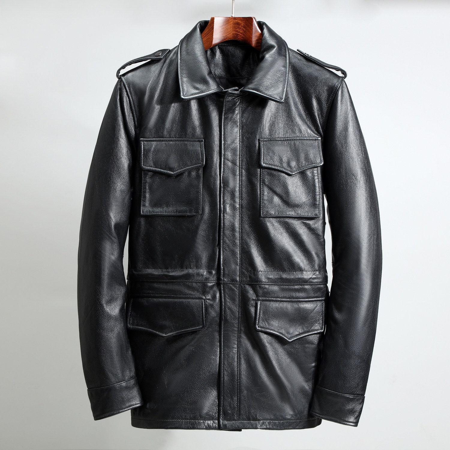 真皮m65军旅猎装皮衣男头层牛皮翻领皮夹克中长皮衣