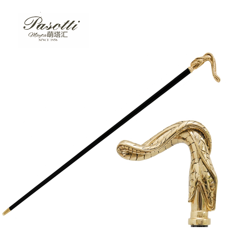 义大利pasotti绅士手杖金色爆口蛇头权杖拐杖拐扙拐棍防滑文明杖
