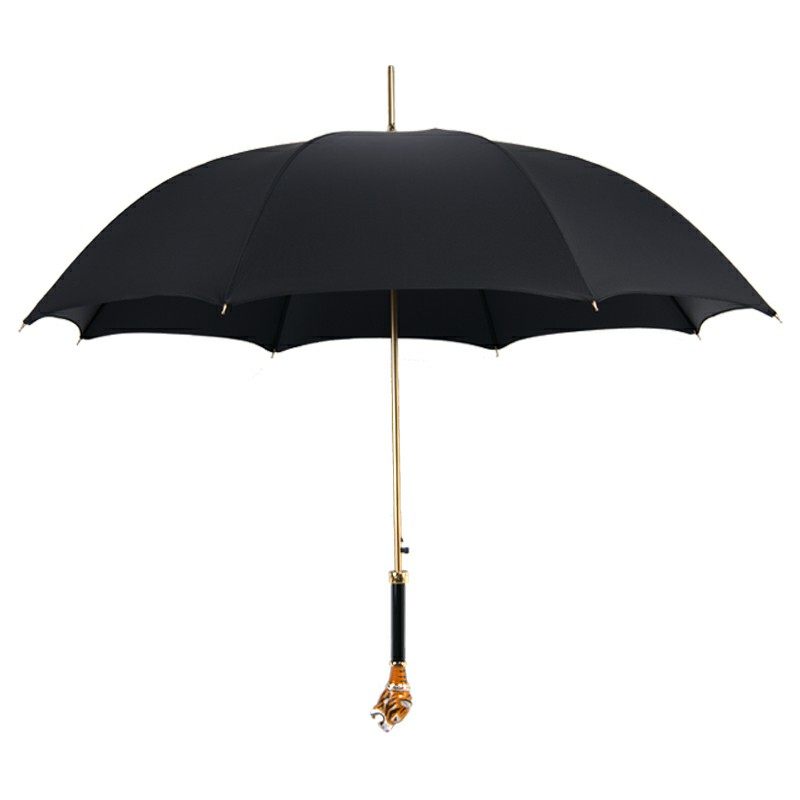 pasotti晴雨伞珐琅老虎镶嵌水晶把手黑色男伞晴雨伞