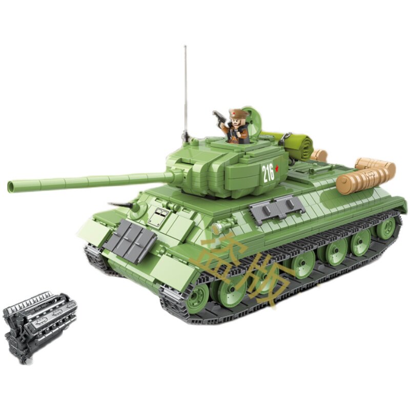 全冠t-34中型坦克军事系列积木模型小颗颗粒塑料积木