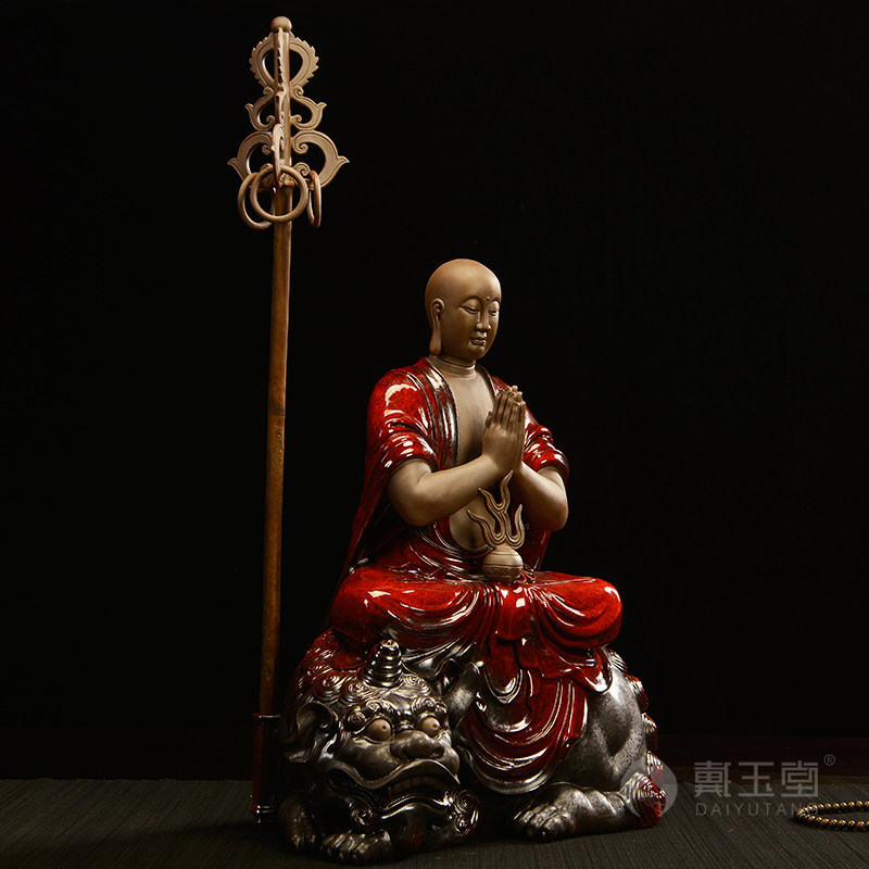 戴玉堂工艺品供奉佛像菩萨陶瓷王菩萨地藏谛听骑谛听地藏王菩萨像摆件