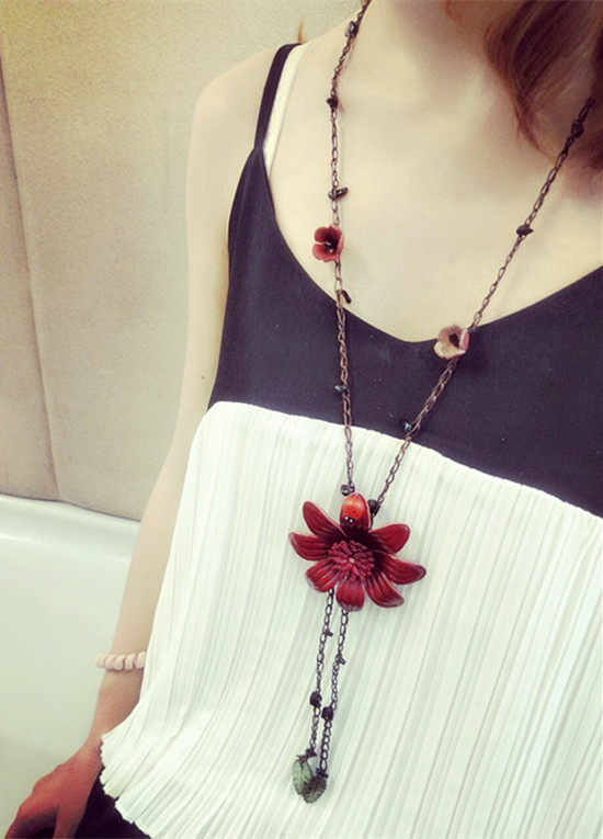 装饰网红花朵长款毛衣链子项链绳子手工编织项链