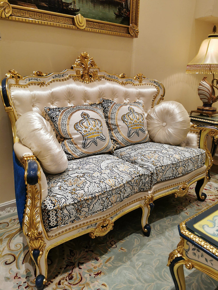 茱莉安法式奢华宫廷风全实木重工雕刻贴金金箔实木沙发