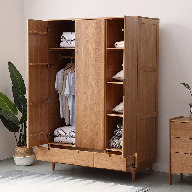 雅栈|北欧实木衣柜带抽屉白橡木大衣橱卧室家具 储物柜简约家用柜