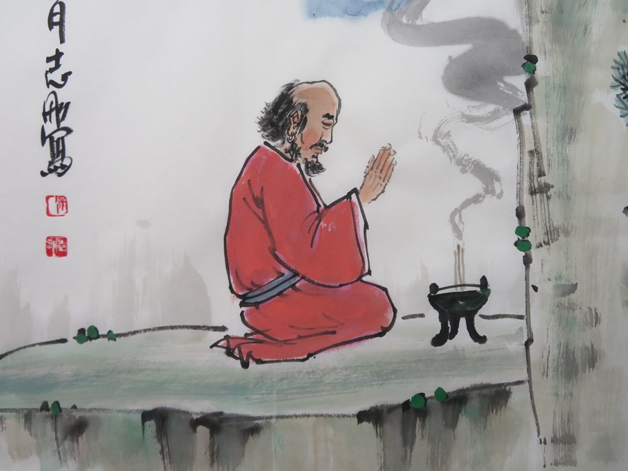 吴志刚宗教坐禅达摩佛祖中国画写意水墨题材定制国画