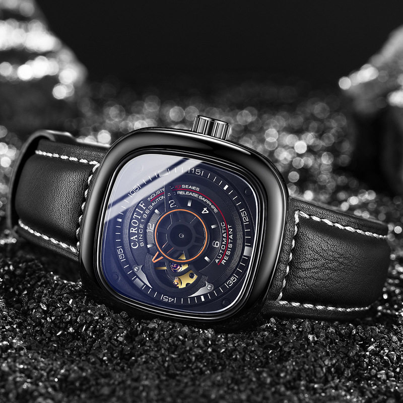 正品carotif卡罗蒂夫手表男机械表全自动镂空学生方形