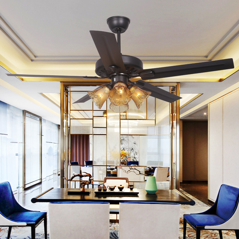 餐厅黑色复古工业吊扇家用商用饭店遥控电风扇北欧吊扇