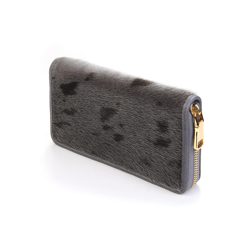 聚变手工皮具高端定制灰色海豹毛皮真皮皮包钱包