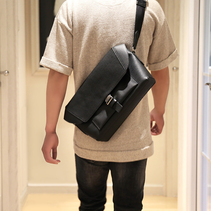 聚变原创手工皮具黑色牛皮邮差包男真皮单肩男士包袋