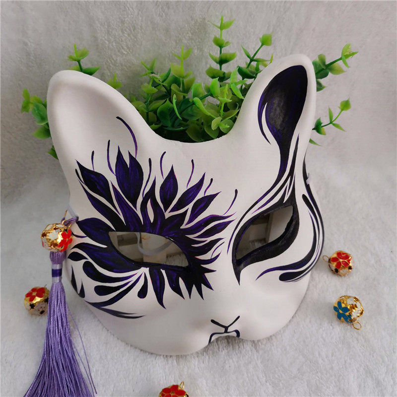 手绘狐狸面具 妖狐面具 抖音 直播 半脸纸浆塑料环保舞台表演面具