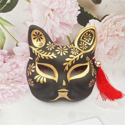 手绘日本和服黑猫狐狸豪华月夜和风古风cosplay樱花面具 原价69元