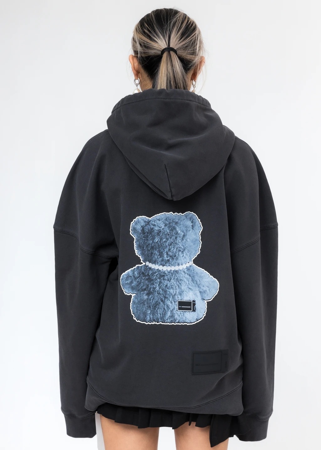 原厂we11done20fw秋冬新款3m反光项链小熊连帽卫衣