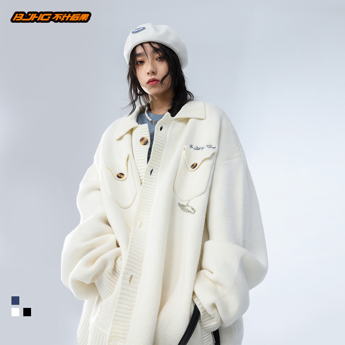 BJHG自制不计后果春季潮牌日系厚毛衣开衫外套男女宽松情侣针织衫