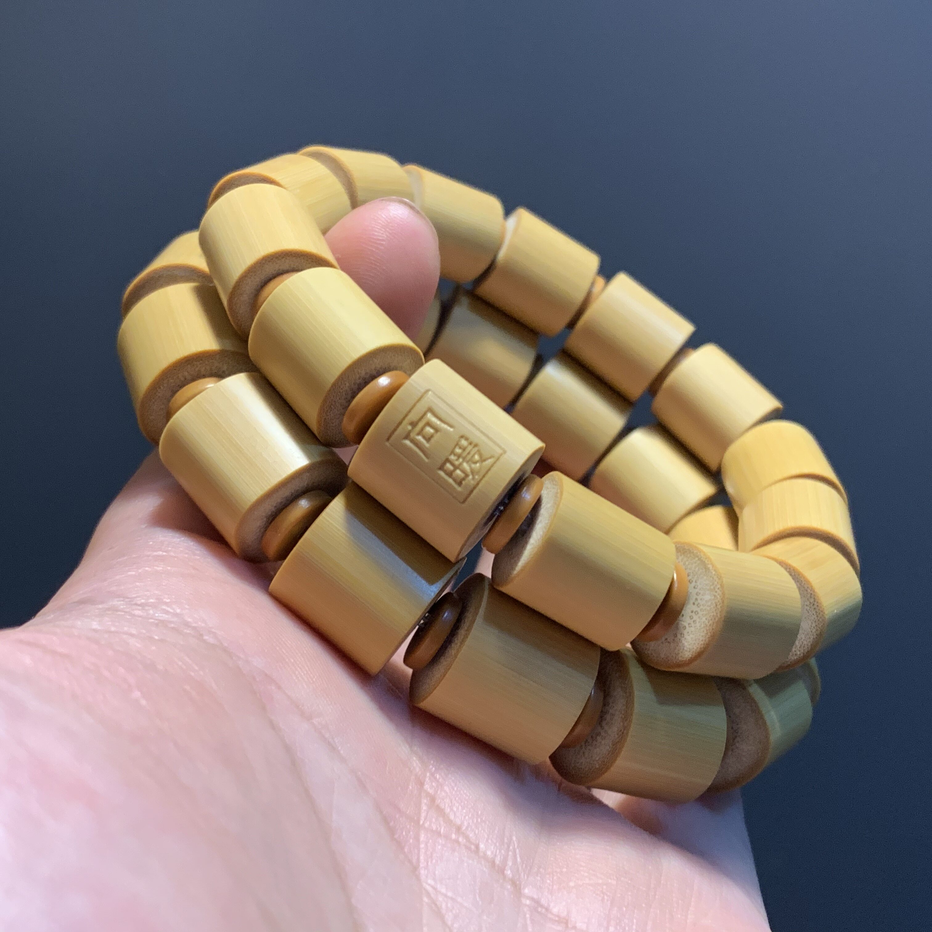 暖老玉竹实心手把件手串手持文玩桶珠佛珠高抛竹编