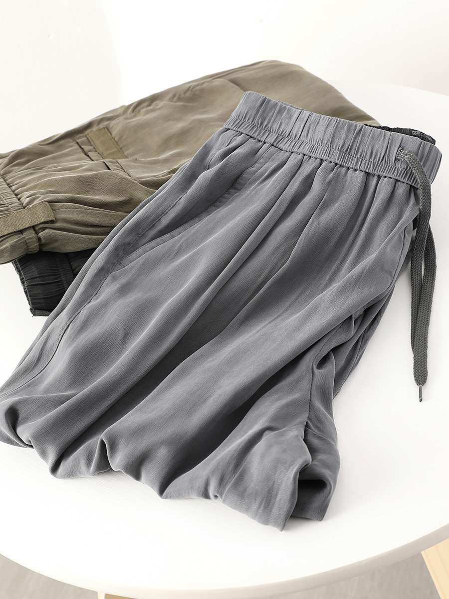 轻奢铜氨丝裤子男 2021夏季新款 潮流复古宽松版男士休闲裤轻薄爽