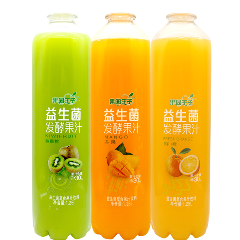 果园王子益生菌发酵果汁饮料猕猴桃味芒果味鲜橙味1.25l*6瓶整箱