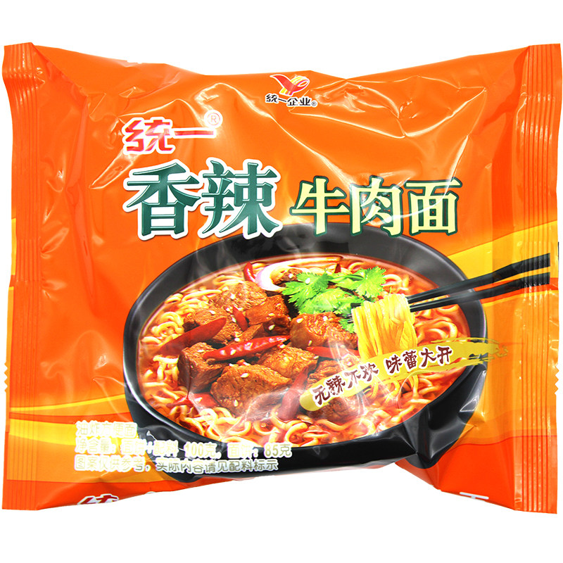 统一方便面香辣牛肉面袋装整箱100g24袋冲泡方便面