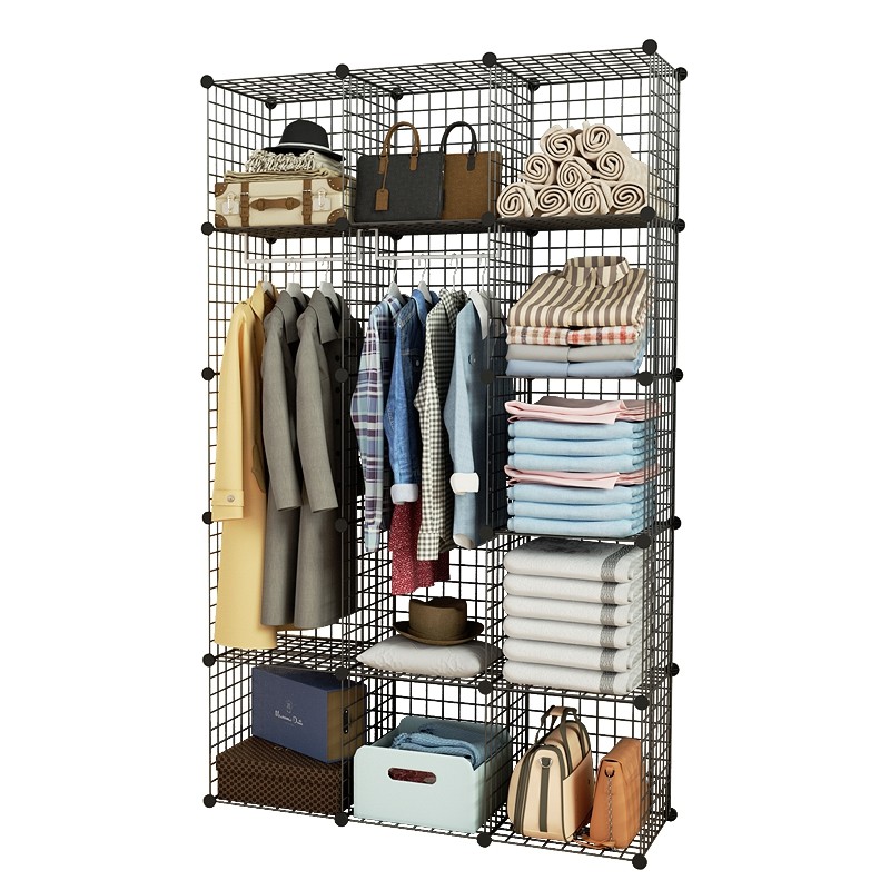衣柜网格挂衣经济型金属柜子宿舍家用卧室无门衣柜