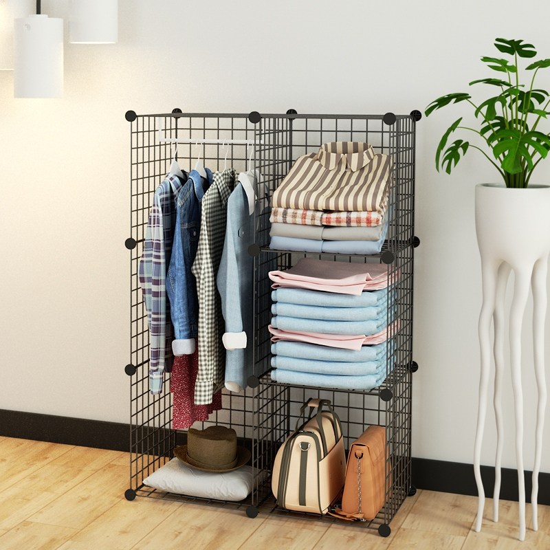 衣柜网格挂衣经济型金属柜子宿舍家用卧室无门衣柜