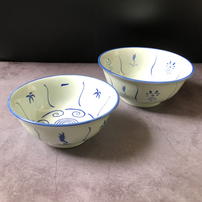 仿古怀旧陶瓷葵斗碗竹花青花青花瓷瓷碗家用大排档碗