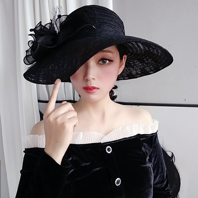 优雅复古网纱沙滩帽海边防晒大沿蕾丝花朵礼帽子女度假百搭遮阳帽