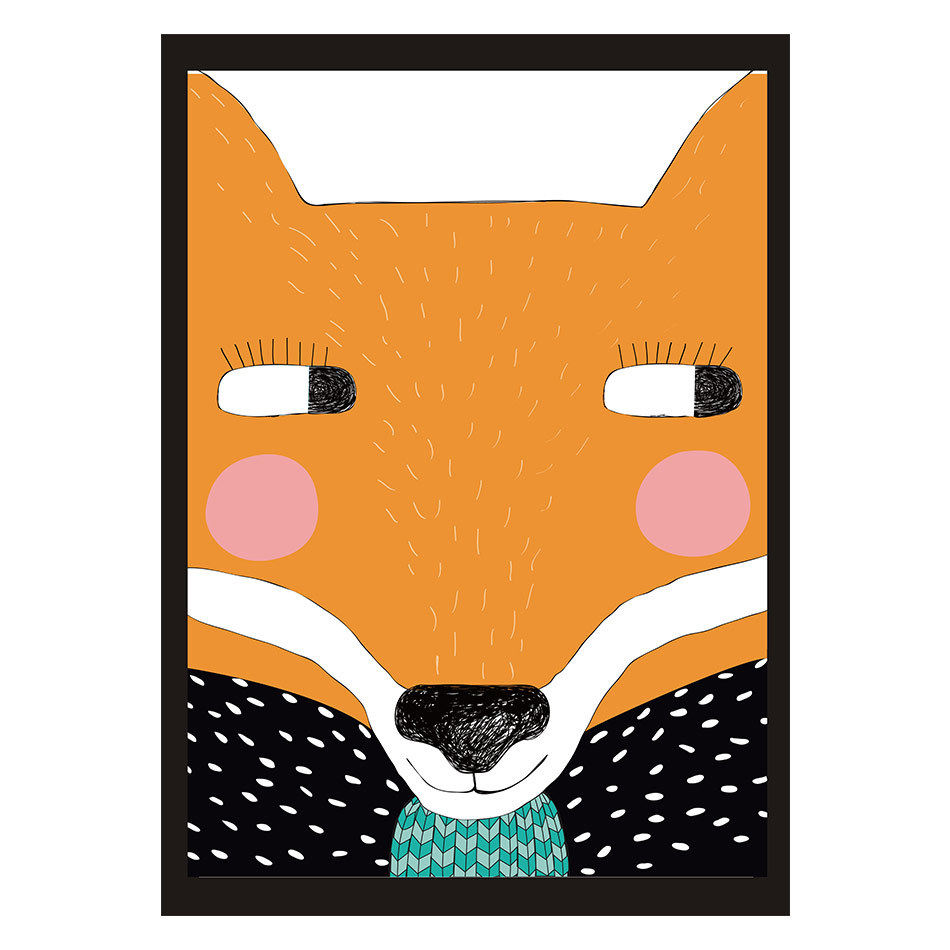 北欧现代简约动物狐狸儿童房挂画玄关油画客厅背景墙现代装饰画