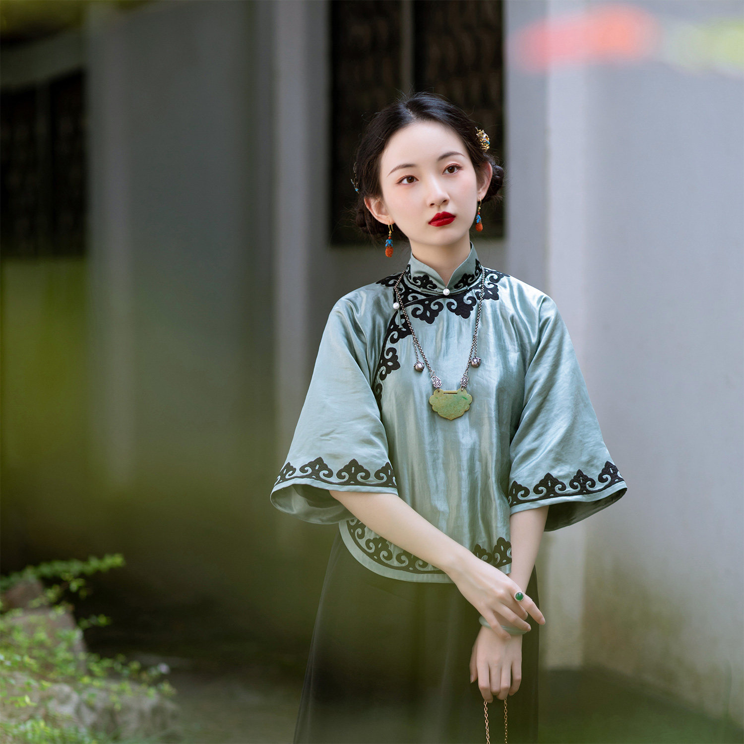 清淮月秋冬中式民国国风学生复古花纹立领盘扣上衣